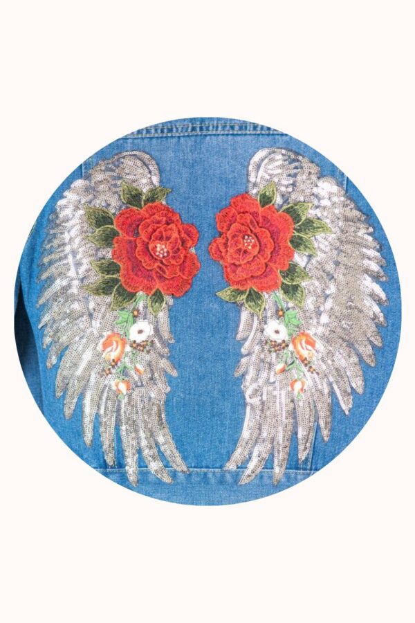 DENIM JACKET WITH ANGEL WINGS – RED ROSES - Image 4